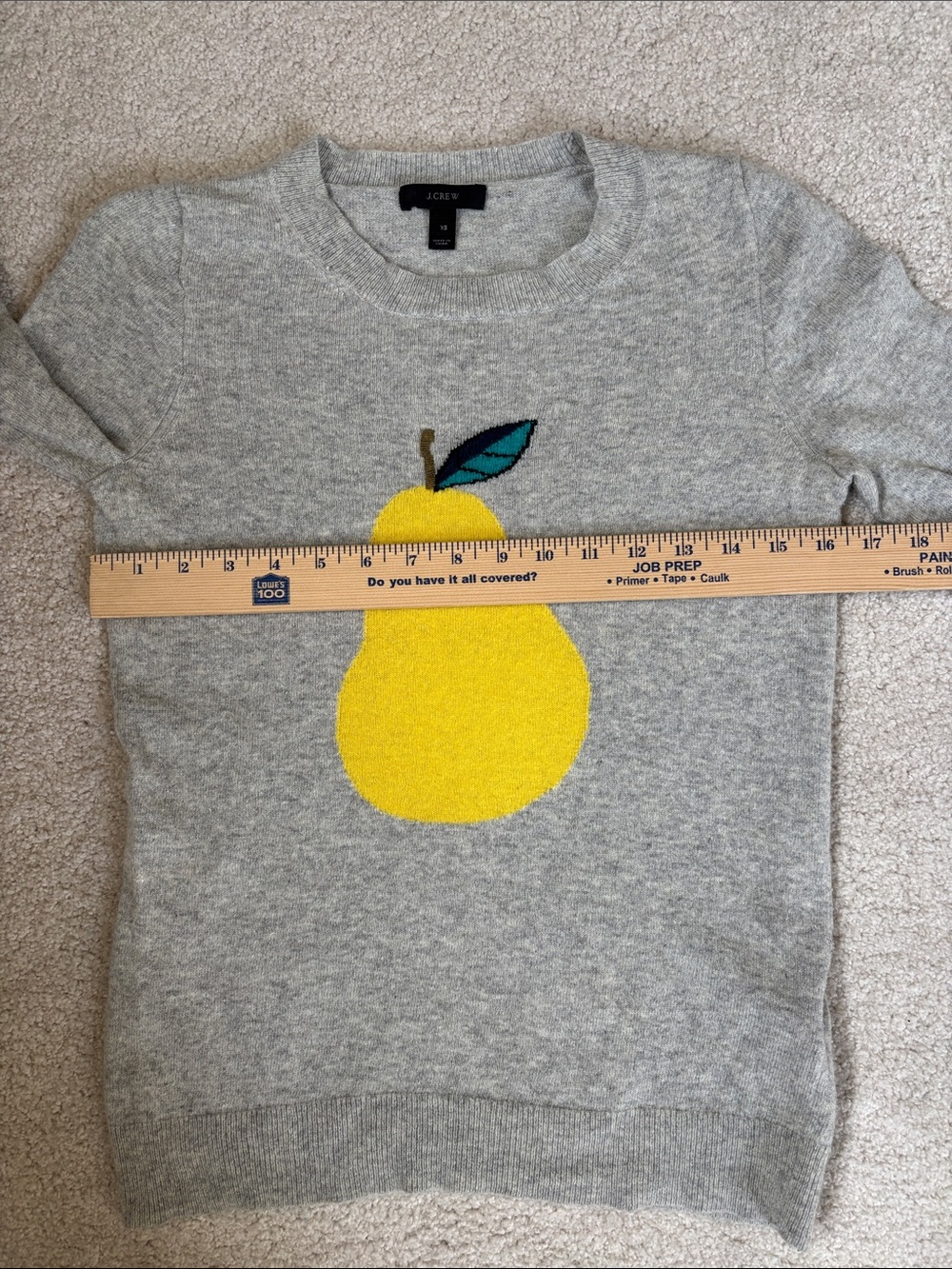 J crew Wool Rabbit Hair Blend Pear Gray Crewneck Sweater Embroidered Women’s XS - Picture 5 of 11